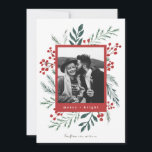 Winter Botanicals Elegantes Weihnachtsfest Foto<br><div class="desc">Diese vollständig anpassbare 1-Foto-Urlaubskarte verfügt über elegante handbemalte Aquarellbotanicals,  die Ihr Foto wunderschön umrahmen. Es erscheint ein passendes Muster auf der Rückseite und im Raum,  um eine personalisierte Nachricht zu schreiben. Dieses Design ist Teil einer Sammlung. Originelle Kunstwerke von Designer Nicole Barreto. Visitenkarten kaufen und vieles mehr unter www.zazzle.com/store/nbpaperco</div>