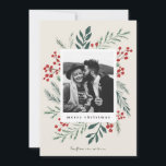 Winter Botanicals Elegantes Weihnachtsfest Foto<br><div class="desc">Diese vollständig anpassbare 1-Foto-Urlaubskarte verfügt über elegante handbemalte Aquarellbotanicals,  die Ihr Foto wunderschön umrahmen. Es erscheint ein passendes Muster auf der Rückseite und im Raum,  um eine personalisierte Nachricht zu schreiben. Dieses Design ist Teil einer Sammlung. Originelle Kunstwerke von Designer Nicole Barreto. Visitenkarten kaufen und vieles mehr unter www.zazzle.com/store/nbpaperco</div>