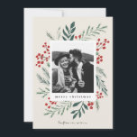 Winter Botanicals Elegantes Weihnachtsfest Foto<br><div class="desc">Diese vollständig anpassbare 1-Foto-Urlaubskarte verfügt über elegante handbemalte Aquarellbotanicals,  die Ihr Foto wunderschön umrahmen. Es erscheint ein passendes Muster auf der Rückseite und im Raum,  um eine personalisierte Nachricht zu schreiben. Dieses Design ist Teil einer Sammlung. Originelle Kunstwerke von Designer Nicole Barreto. Visitenkarten kaufen und vieles mehr unter www.zazzle.com/store/nbpaperco</div>