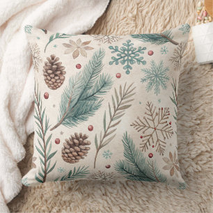 Winter Botanicals & Schneeflocken - Rustikale Feie Kissen