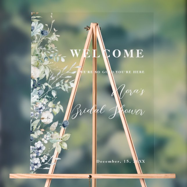 Winter Botanische Border Bridal Dusche Willkommen Acrylschild (Neutral)