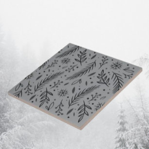 Winter Botanische Keramik Tile - Grau Fliese