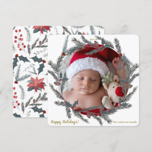 Winter Botanische Pine Berry Wreath Foto Einladung