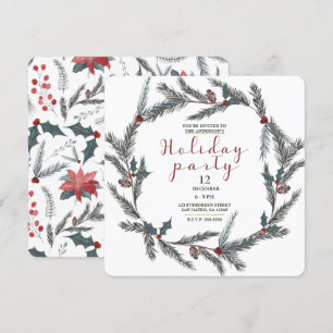 Winter Botanische Pine Berry Wreath Holiday Party Einladung