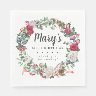 Winter Botanische Rose 60. Geburtstag Elegant Serviette