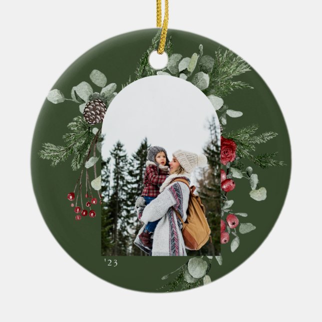 Winter Botanisches Frame Green Foto Keramik Ornament (Vorne)