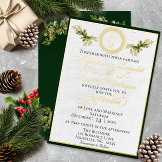 Winter Botanisches Monogramm - Smaragd Folieneinladung