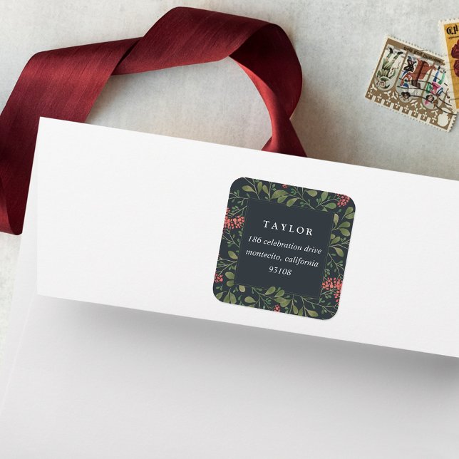 Winter Bouquet | Ferien-Rücksendeadresse Quadratischer Aufkleber (Von Creator hochgeladen)