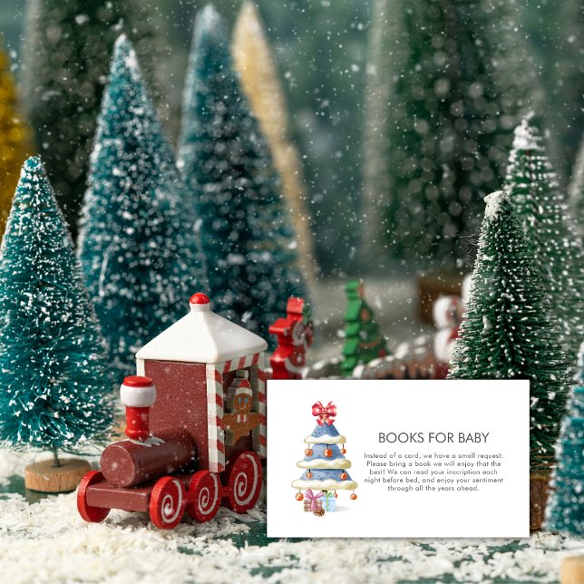 Winter Bow Christmas Tree Books For Baby Shower  Begleitkarte (Winter Bow Christmas Tree Books For Baby Shower Enclosure Card)