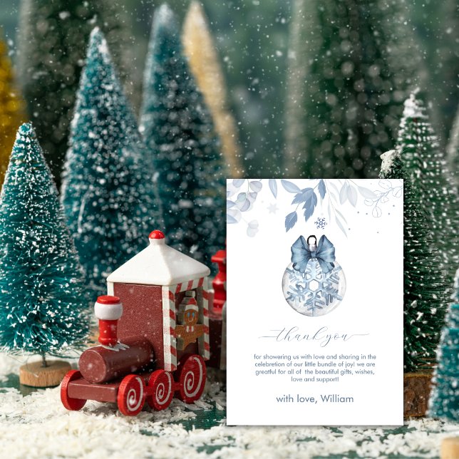 Winter Bow Snowflake Ornament Baby Shower Dankeskarte (Winter Bow Snowflake Ornament Baby Shower Thank You Card)