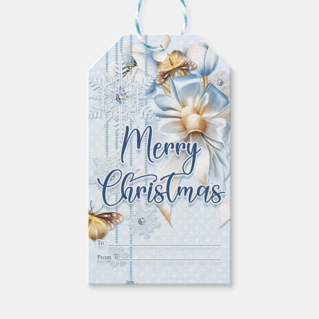 Winter Bow und Schmetterlinge frohe Weihnachten Geschenkanhänger (Vorderseite)