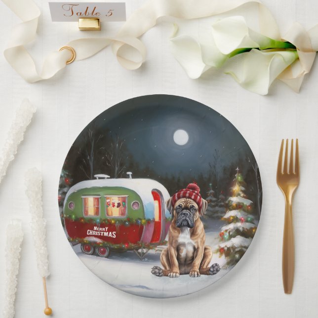 Winter Boxer Caravan Weihnachtsabenteuer Pappteller (Hochzeit)