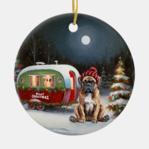 Winter Boxer Wohnwagen Weihnachtsabenteuer Keramik Ornament