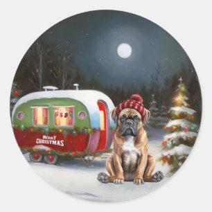 Winter Boxer Wohnwagen Weihnachtsabenteuer Runder Aufkleber