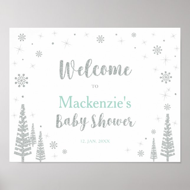 Winter Boy Baby Dusche Begrüßungszeichen Party Poster (Vorne)
