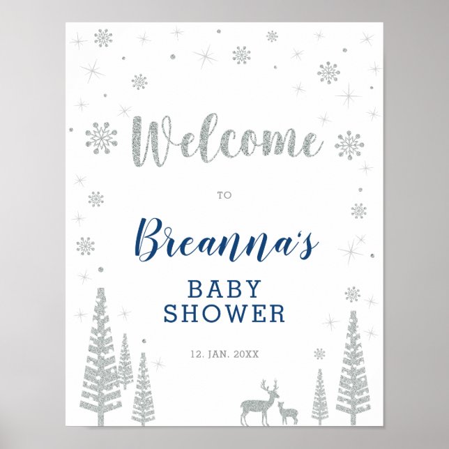Winter Boy Baby Dusche Begrüßungszeichen Party Poster (Vorne)