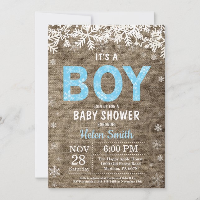 Winter Boy Baby Dusche Einladung (Vorderseite)
