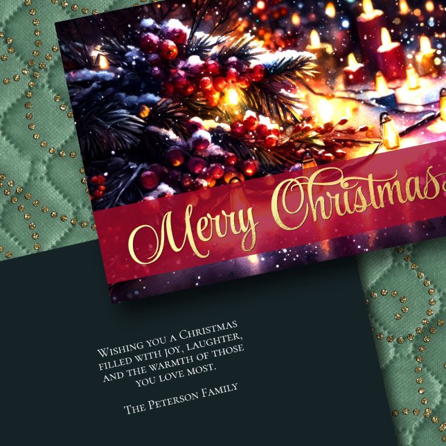 Winter Branch Berries Candles Lights Karte (Von Creator hochgeladen)