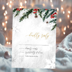 Winter Branches Red Berries Snowflake Wedding RSVP Einladung