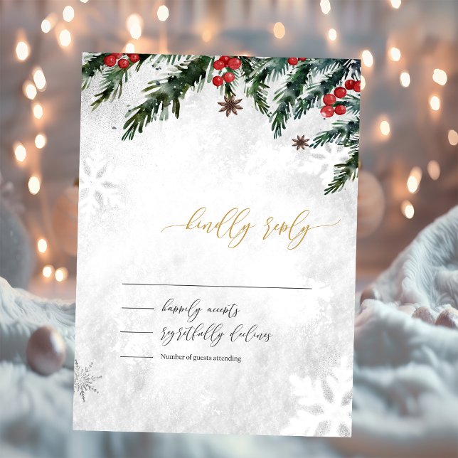 Winter Branches Red Berries Snowflake Wedding RSVP Einladung (Von Creator hochgeladen)