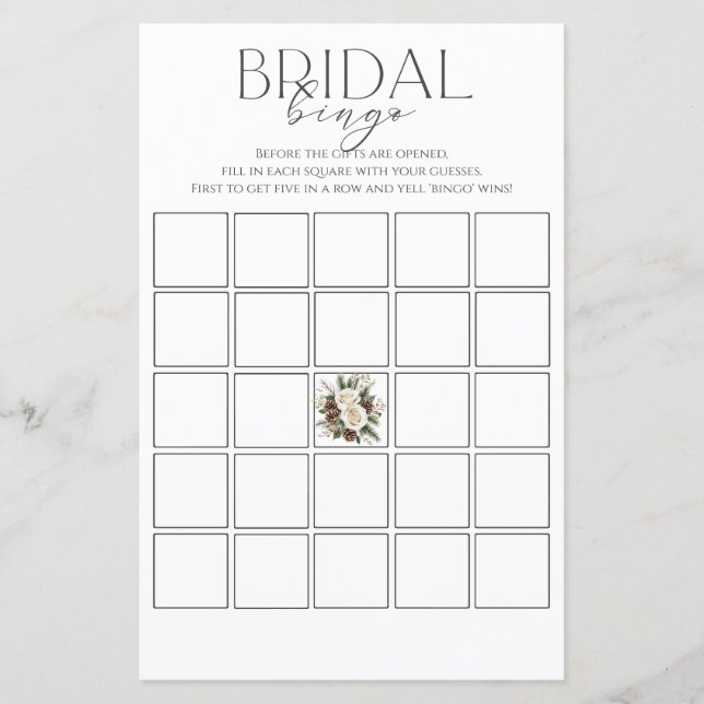 Winter Brautparty Bingo Game (Vorderseite)