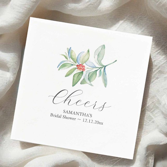Winter Brautparty Cocktail Napkins Weihnachten Serviette (Christmas cocktail napkins designed with watercolor botanicals by Victoria of Do Tell A Belle)