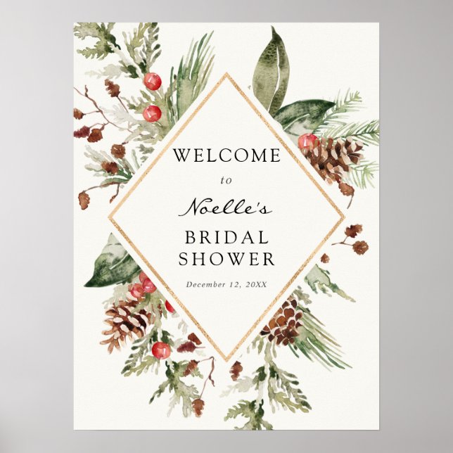 Winter Brautparty Evergreen Poinsettia Willkommen Poster (Vorne)