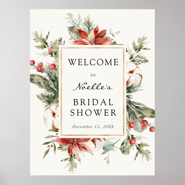 Winter Brautparty Evergreen Poinsettia Willkommen Poster (Vorne)