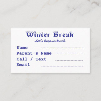 Winter Break Kids Visitenkarte