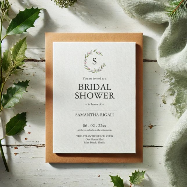 Winter Bridal Dusche Einladung mit QR Code (Bridal shower invitations Christmas botanical line art by Victoria Grigaliunas Do Tell A Belle)