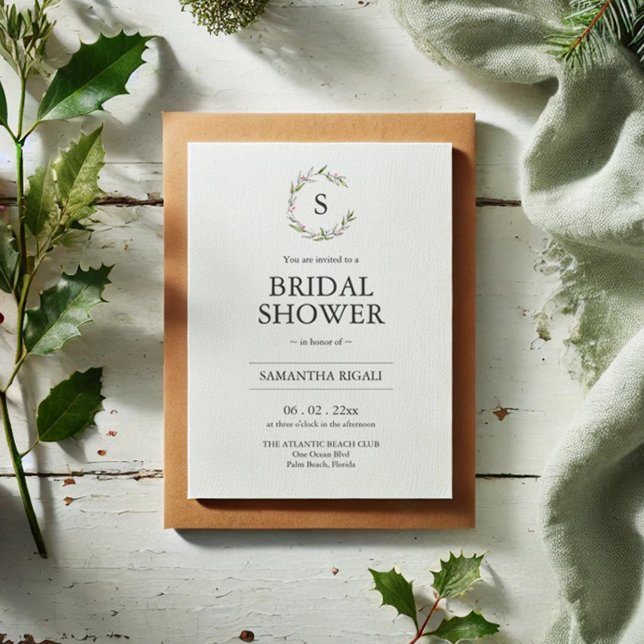 Winter Bridal Dusche Einladung mit QR Code (Bridal shower invitations Christmas botanical line art by Victoria Grigaliunas Do Tell A Belle)