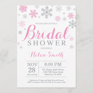 Winter Bridal Dusche Einladung Rosa Schneeflocke