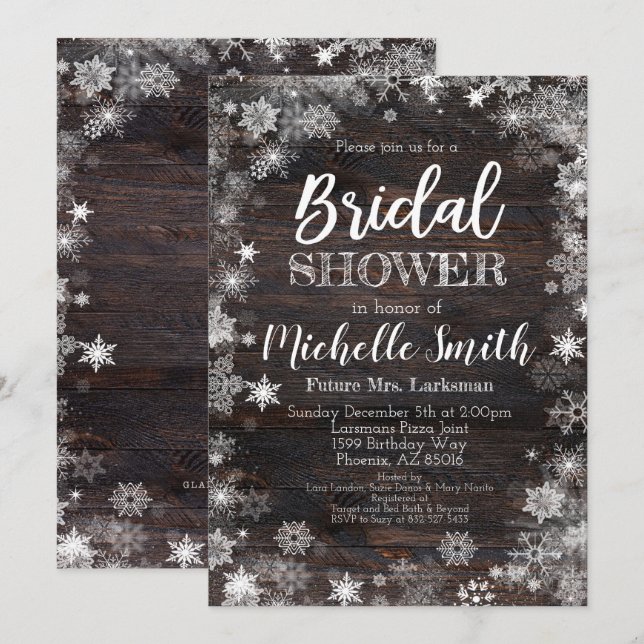 Winter Bridal Dusche Einladung, Rustic Bridal Einladung (Vorne/Hinten)