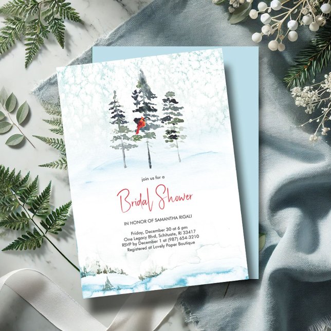 Winter Bridal Dusche Einladung Wasserfarbenen Pini (winter wonderland bridal shower invitations watercolor pine trees forest)