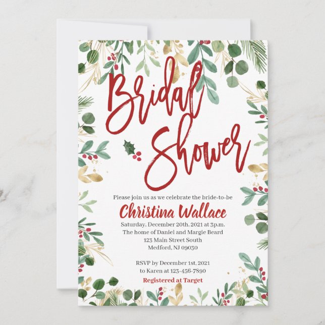 Winter Bridal Dusche Einladungen Weihnachts Bridal (Vorderseite)