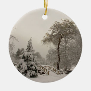 Winter Brücke Ornament Schnee Bäume Dekorationen