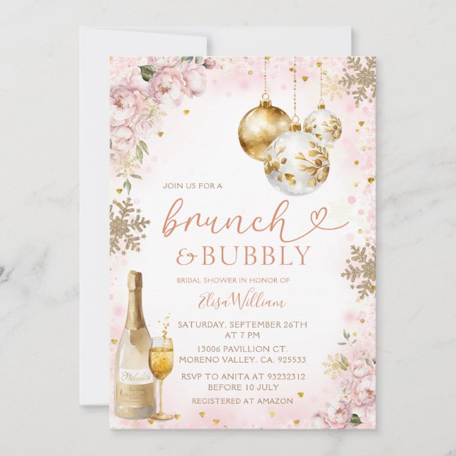 Winter Brunch und Bubbly Champagne Brautparty Einladung (Vorderseite)
