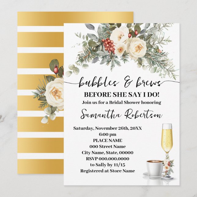 Winter Bubbles & Brews Coffee Bridal Shower Einladung (Vorne/Hinten)