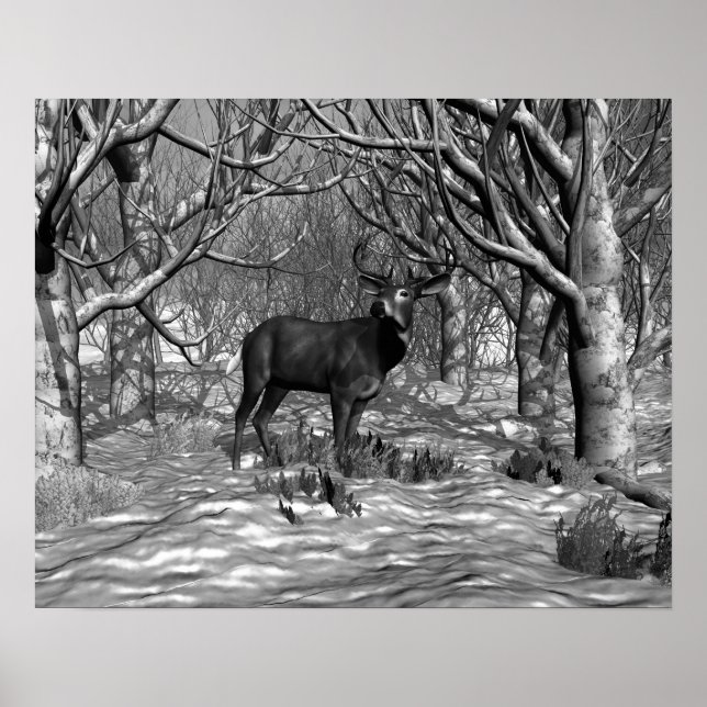 Winter Buck B/W Poster (Vorne)