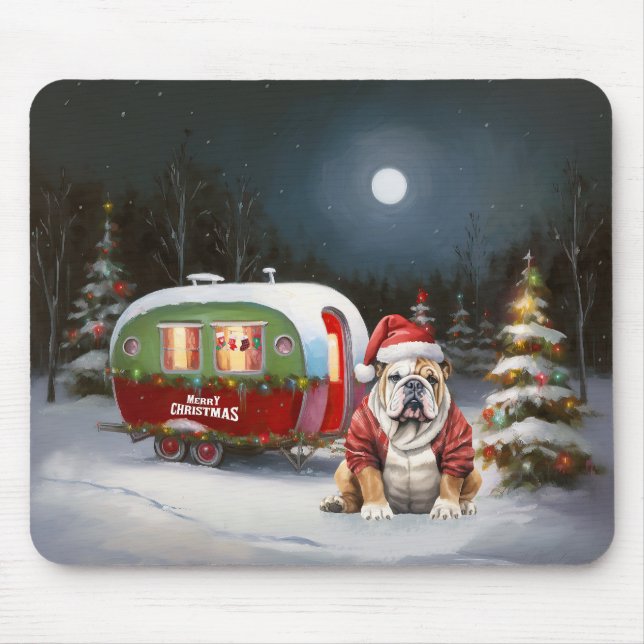 Winter Bulldog Caravan Weihnachtsabenteuer Mousepad (Vorne)