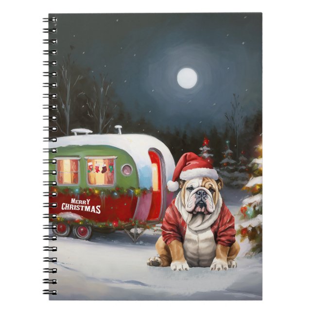 Winter Bulldog Caravan Weihnachtsabenteuer Notizblock (Vorderseite)