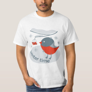 Winter Bullfinch Vogel und Rowan Beeren T-Shi T-Shirt