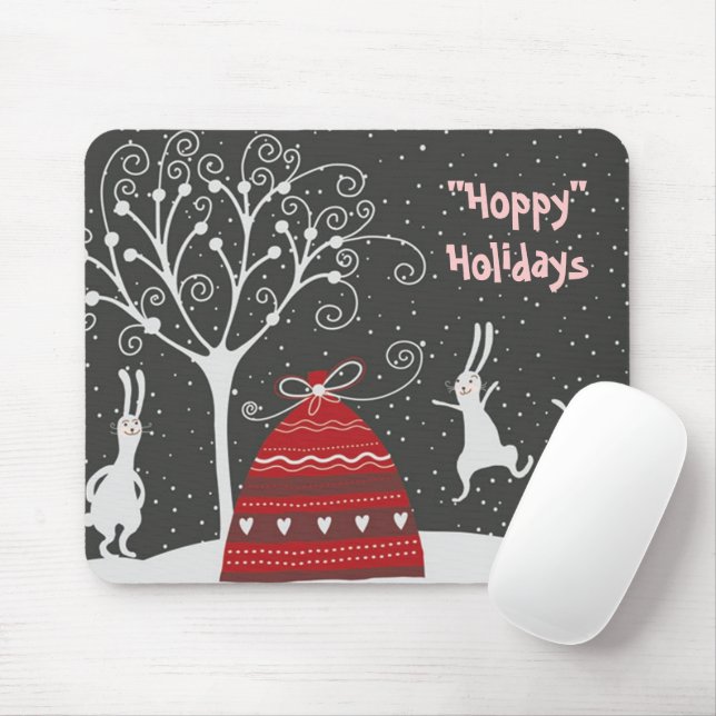 Winter Bunny Hoppy Holidays Mousepad (Mit Mouse)