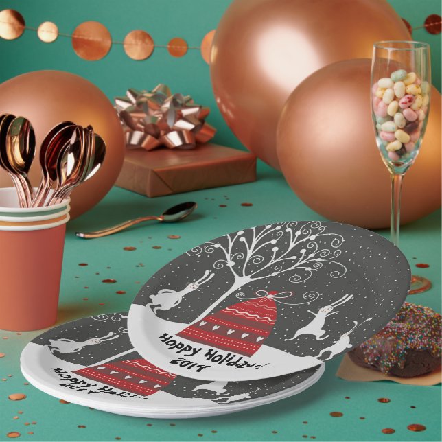 Winter Bunny Hoppy Holidays Papierplatte Pappteller (Multi)