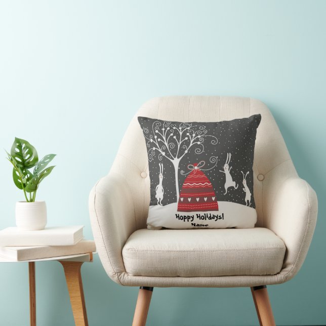 Winter Bunny Hoppy Holidays Throw Kissen (Stuhl )