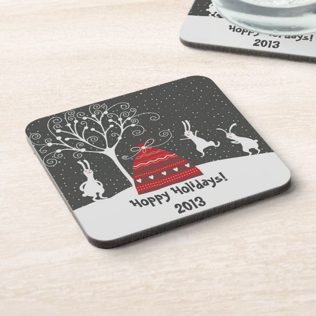 Winter Bunny Hoppy Untersetzer (Linke Seite)