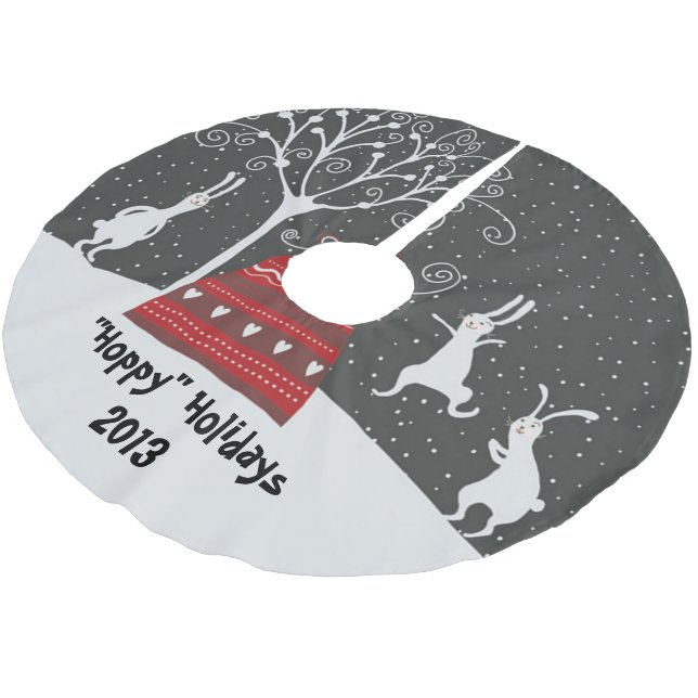 Winter Bunny Hoppy Weihnachtsbaumrock Polyester Weihnachtsbaumdecke (Schrägansicht)