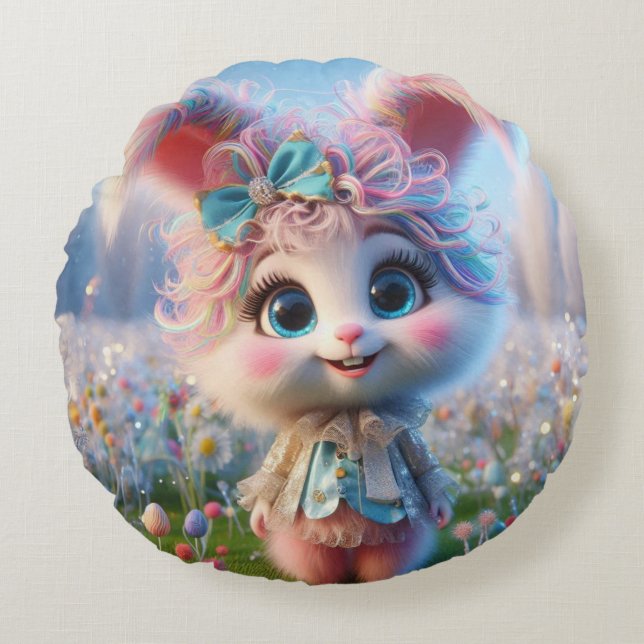 Winter Bunny Pillow Rundes Kissen (Vorderseite)