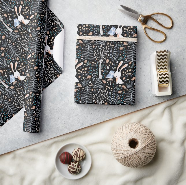 Winter Bunny Woodland Geschenkpapier (Kunsthandwerk)