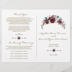 Winter Burgund Pine Gold Hochzeitsprogramm für Flo